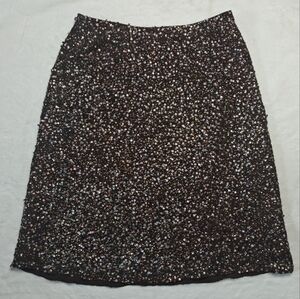Rene Lezard Size EU 40 Or US 8 100% Silk Brown Gold Sequin Midi A-Line Skirt